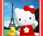 Hello Kitty ve Eyfel Kulesi kuş arka plan